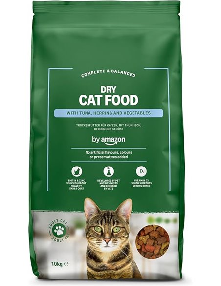 by Amazon Alimento Seco Completo para Gatos Adultos con Atún y Arenque, 10 kg, Paquete de 1