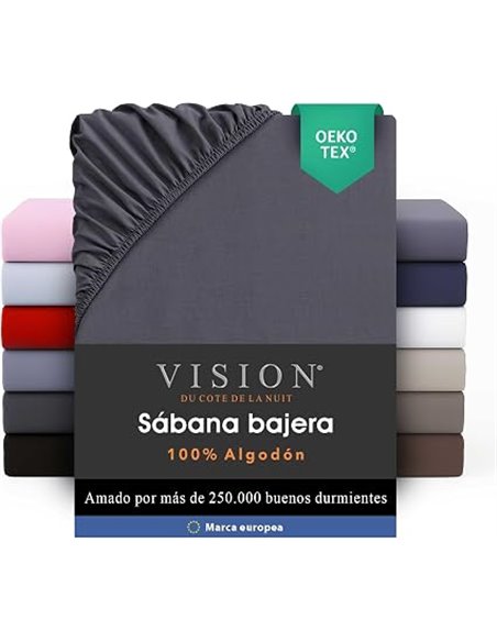 VISION Sábana Ajustable - 100% algodón - Cama Doble (200 x 200 cm) - Esquinas elásticas - Se Adapta a colchones de hasta 30 cm -