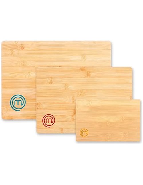MasterChef Tablas de Cortar Cocina, Juego de 3 Piezas de Tabla en Bambu - 38x27,5 cm / 34x23,5 cm / 23x15 cm, Ideal como Cortar 