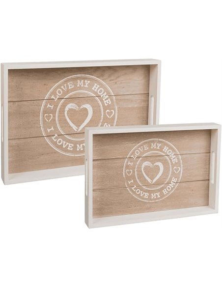 Out of the blue Set de 2 Bandejas de Madera Gris 144194 30 x 20 cm