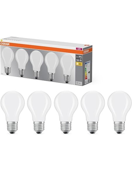 OSRAM Lámpara LED Base de filamento A100 forma de bombilla 11W 827, 2700K blanco cálido, E27, esmerilado, 1521 lm, luz instantán