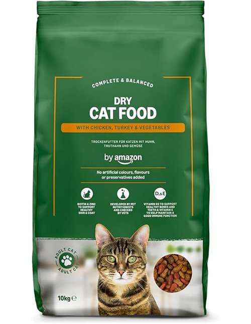 by Amazon - Complete Dry Adult Cat Food with Chicken, Turkey & Vegetables, 10 kg (Pack of 1)