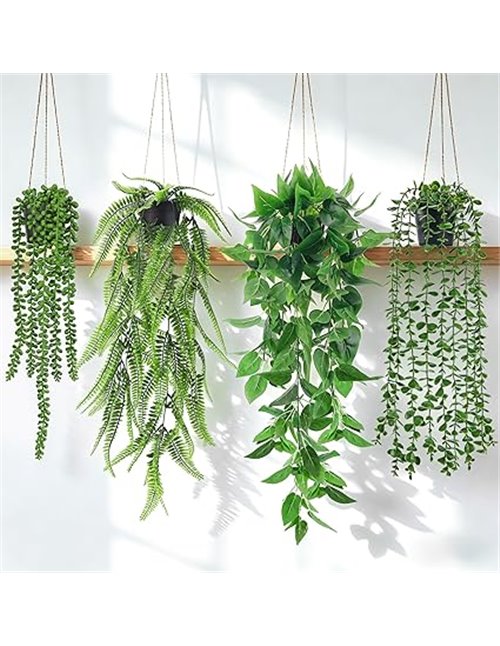 Der Rose 4 Pieces Artificial Plants Hanging Fake Ivy Vine Artificial Eucalyptus Boston Fern Pearl String for Living Room Bedroom