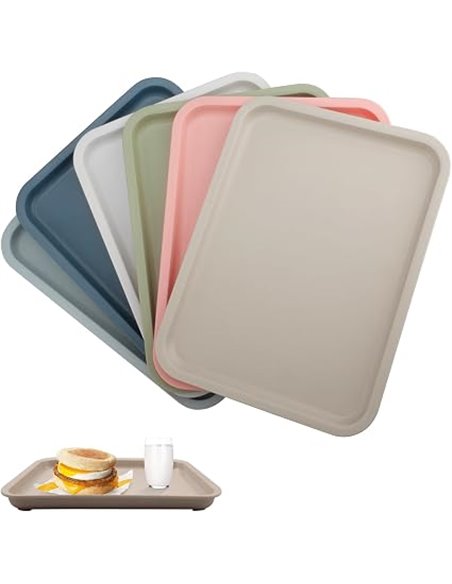 6 Piezas Bandeja Plastico Rectangular, Bandejas para Servir Comida, 31x23cm Reutilizable Bandeja de Cocina Antideslizante, para 
