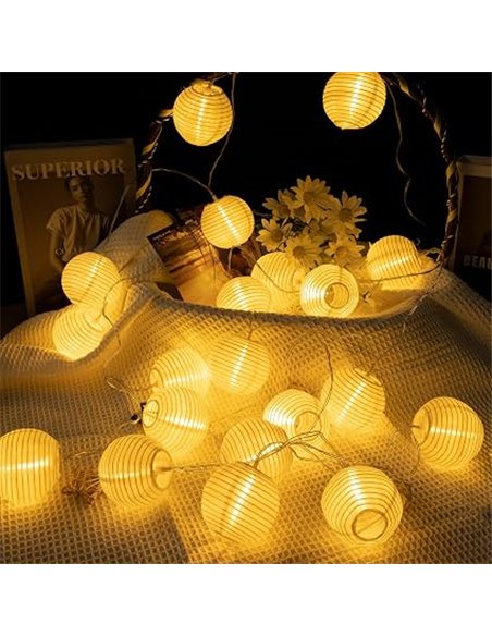 A.bigwhale Guirnaldas Luces Farolillos, Luces de cadena de linterna Interior 16 LED Blanco Cálido Decoración Farolillos con Temp