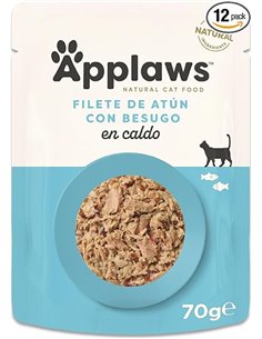 Applaws 100% Natural Wet Cat Food with Tuna Fillet and Bream in Broth for Adult Cats - 12 Sachets of 70g