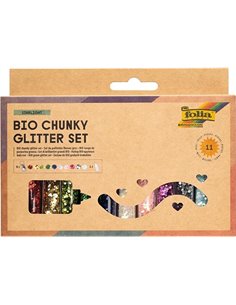 folia STARLIGHT Organic Glitter Set 5891 - 10 Tins Including 90 g of Decorative Glue, Organic Glitter Chunks in 10 Different Col