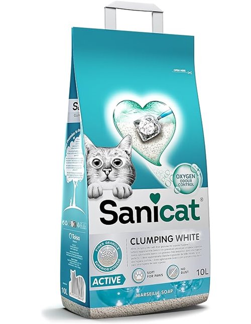 Sanicat - White Clumping Cat Litter - Marseille Soap | Made of Natural Minerals with Guaranteed Odor Control | 10 L Capacity
