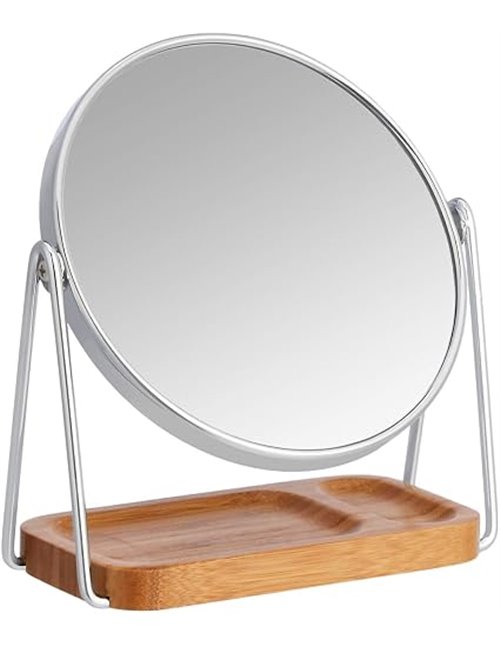 Amazon Basics Redondo, Vanity Mirror Montaje en Mesa, 18.3L x 8.5W cm, Cromado