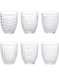 Villa d'Este Home Tivoli 1996 Geometrie Light - Juego de 6 vasos de agua (320 ml, cristal transparente decorado en relieve)