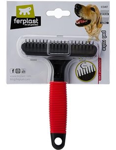Ferplast Peine 2 en 1 para perros y gatos, pelo medio y largo, dientes redondeados giratorios antiirritación y mango antidesliza