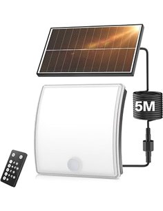 Foco Solar Exterior, Luz Con Sensor De Movimiento, Y 5 Modos, Con Mando A Distancia,Resistente Al Agua Ip65,8500k Luz Solar Exte