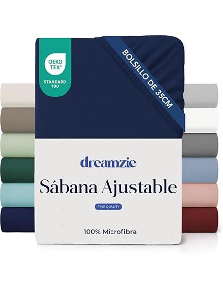 Dreamzie Sabanas 90x200 cm - Esquinas de 35 cm para Colchones Gruesos - 100% Microfibra, Azul Oscuro, Certificada sin Productos 