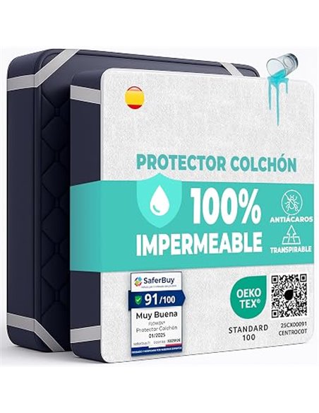 Protector Colchón 90 x 190 cm Funda Colchón Impermeable de Algodón Sábana Impermeable Protectora para Cama Cubre Colchón Transpi