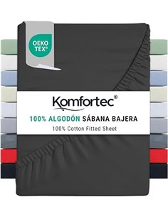 Komfortec Sábana Bajera Ajustable de 140 x 200 cm, 100% algodón, Antracita