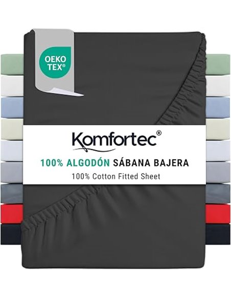 Komfortec Sábana Bajera Ajustable de 140 x 200 cm, 100% algodón, Antracita