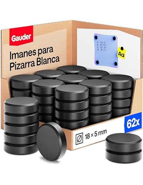 GAUDER Magnets for Whiteboard, Fridge & Office - Strong Round Magnetic Discs - Black Magnets for Daily Use (62 Pieces - 18 x 5 m