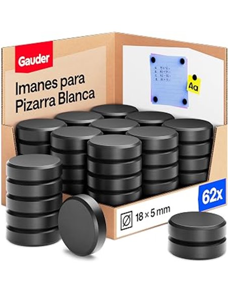 GAUDER Magnets for Whiteboard, Fridge & Office - Strong Round Magnetic Discs - Black Magnets for Daily Use (62 Pieces - 18 x 5 m