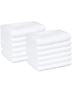 Amazon Basics Juego Toallas Baño 100% Algodón Absorbente Toalla Lavabo 30x30 cm, Blanco, Pack 12 Unidades