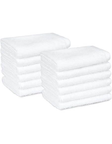 Amazon Basics Juego Toallas Baño 100% Algodón Absorbente Toalla Lavabo 30x30 cm, Blanco, Pack 12 Unidades