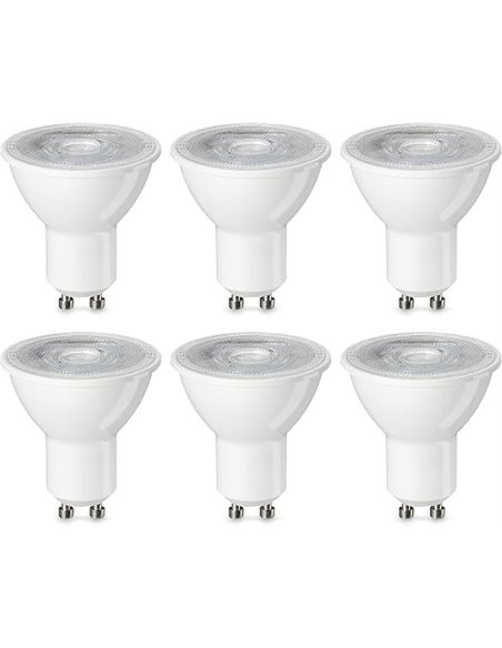 Amazon Basics Bombilla de luz puntual GU10 tipo LED, 4.7 W (equivalente a 50 W), blanco cálido, no regulable, paquete de 6