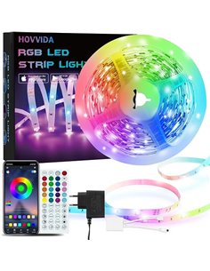 HOVVIDA Tira LED 5M, 30 LED/Metro, 1x5M, 24V RGB Luces LED, 150 LED, APP y Mando a distancia, Modo de Música, LED para Habitació