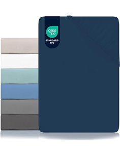 Dreamzie Sabanas 160x200 Ajustable - Microfibra Ultra Suave Oeko Tex Certificado - Sabana Bajera 160x200 - Azul Marino