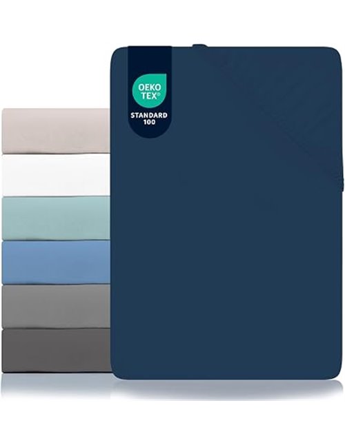 Dreamzie Sabanas 160x200 Ajustable - Microfibra Ultra Suave Oeko Tex Certificado - Sabana Bajera 160x200 - Azul Marino