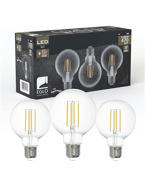 Eglo set de 3 lámparas de filamento LED con casquillo E27, bombillas vintage Edison transparentes, 4 vatios cada una, bombillas 