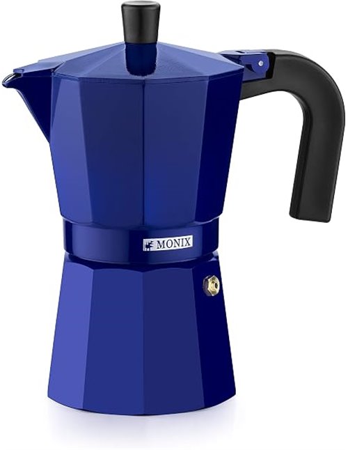 Monix Cobalto | Cafetera Italiana, 6 Tazas, Color Cobalto, Aluminio, 10 cm