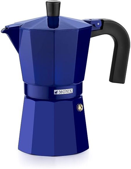 Monix Cobalto | Cafetera Italiana, 6 Tazas, Color Cobalto, Aluminio, 10 cm