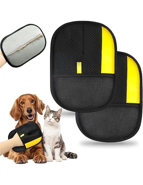 2 guantes magnéticos de piel de doble cara para perros y gatos – Eliminador de pelo de mascotas transpirable con función antiest