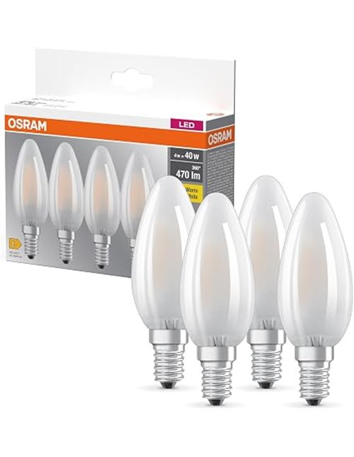 OSRAM LED BASE B40, paquete de 4 bombillas, reemplaza bombillas incandescentes tradicionales de 40W, 4W, blanco cálido (2700K), 