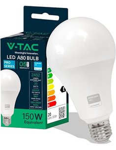 V-TAC Bombilla LED E27 - A80 - 20W (Equivalente a 150W) - 2452 Lumen - 6500K Blanco Frìo - Apertura del Haz de Luz 200° - Máxima