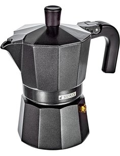 Monix Vitro Noir | Cafetera Italiana de Aluminio 3 Tazas, Apta para Vitrocerámica, Gas y Eléctrica, NO Apta para Inducción, Mang