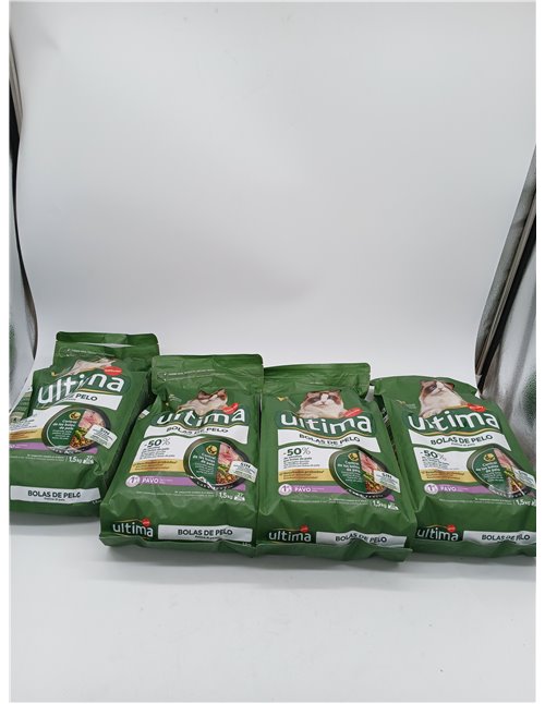 Ultima Bolas de pelo Pavo, Comida seca para gatos, Pack de 4 x 1,5kg, Total 6kg