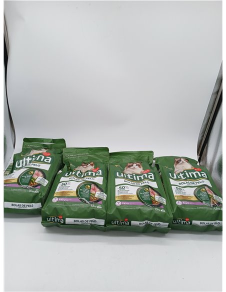 Ultima Bolas de pelo Pavo, Comida seca para gatos, Pack de 4 x 1,5kg, Total 6kg
