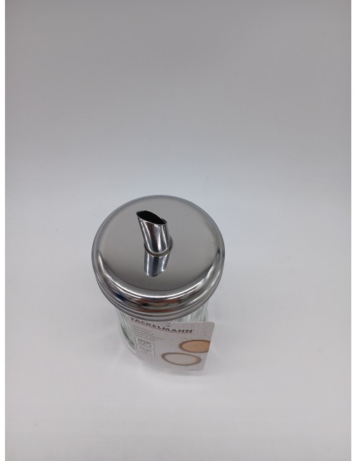Fackelmann Bistro Sugar Dispenser, Glass and Stainless Steel, Large Sugar Bowl, Sugar Jar, Elegant Sugar Bowl, 7.5 x 17 cm, 350 