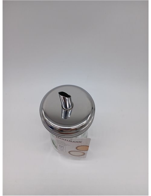 Fackelmann Bistro Sugar Dispenser, Glass and Stainless Steel, Large Sugar Bowl, Sugar Jar, Elegant Sugar Bowl, 7.5 x 17 cm, 350 