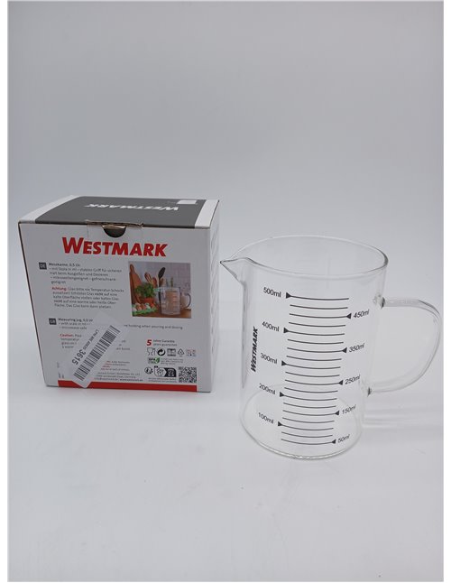 Westmark Jarra Medidora de Vidrio, Para Medir Ingredientes, Segura para Microondas, Resistente al calor, Asa Ergonómica, 500 ml