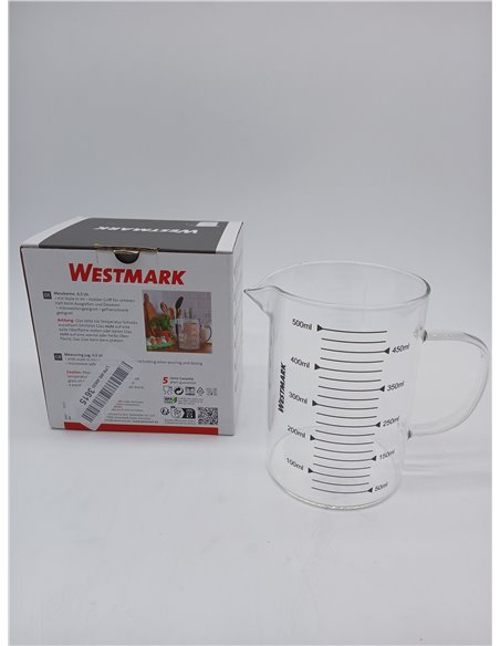 Westmark Jarra Medidora de Vidrio, Para Medir Ingredientes, Segura para Microondas, Resistente al calor, Asa Ergonómica, 500 ml