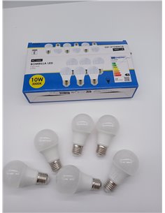 M Ledme - Pack of 6, LED Bulb E27 A60 10W, Warm Light (3000k), E27 Socket, 820 Lumen, IP20, Beam Opening 200°, Energy Efficiency 2