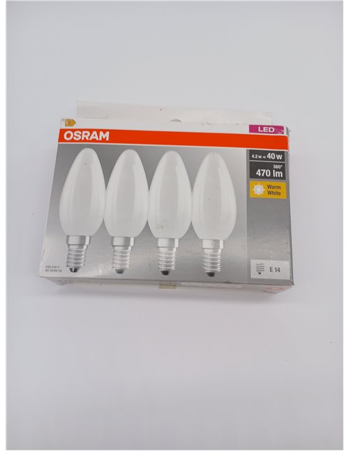 OSRAM LED BASE B40, paquete de 4 bombillas, reemplaza bombillas incandescentes tradicionales de 40W, 4W, blanco cálido (2700K), 