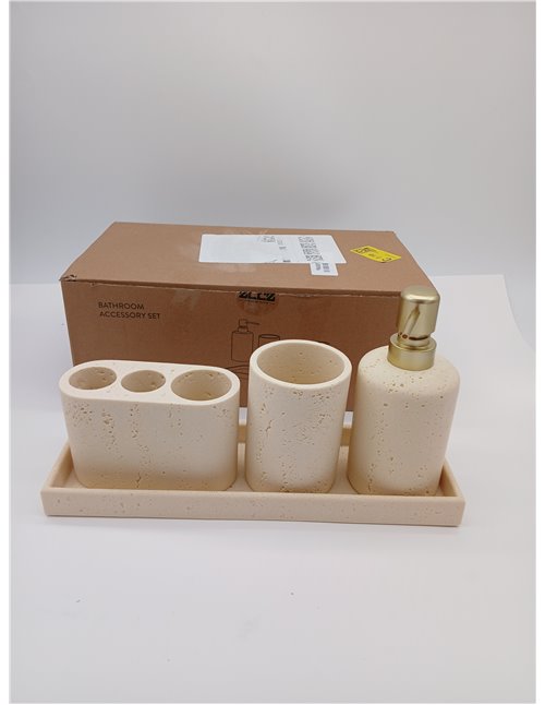 ZCCZ Juego de 4 Accesorios de baño Beige con Dispensador de jabón, Soporte para Cepillo de Dientes, Vaso de baño y Bandeja de to