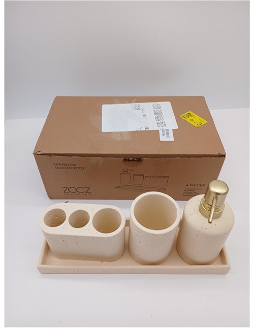ZCCZ Juego de 4 Accesorios de baño Beige con Dispensador de jabón, Soporte para Cepillo de Dientes, Vaso de baño y Bandeja de to