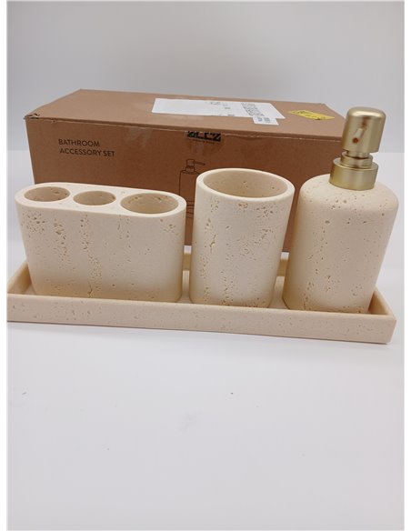 ZCCZ Juego de 4 Accesorios de baño Beige con Dispensador de jabón, Soporte para Cepillo de Dientes, Vaso de baño y Bandeja de to