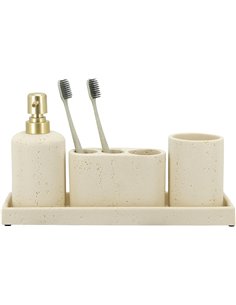 ZCCZ Juego de 4 Accesorios de baño Beige con Dispensador de jabón, Soporte para Cepillo de Dientes, Vaso de baño y Bandeja de to