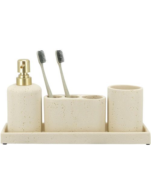ZCCZ Juego de 4 Accesorios de baño Beige con Dispensador de jabón, Soporte para Cepillo de Dientes, Vaso de baño y Bandeja de to