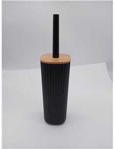 WENKO Set para inodoro Rotello, escobillero cerrado de plástico de calidad óptima con tapa de bambú y estructura acanalada, Ø 10 2