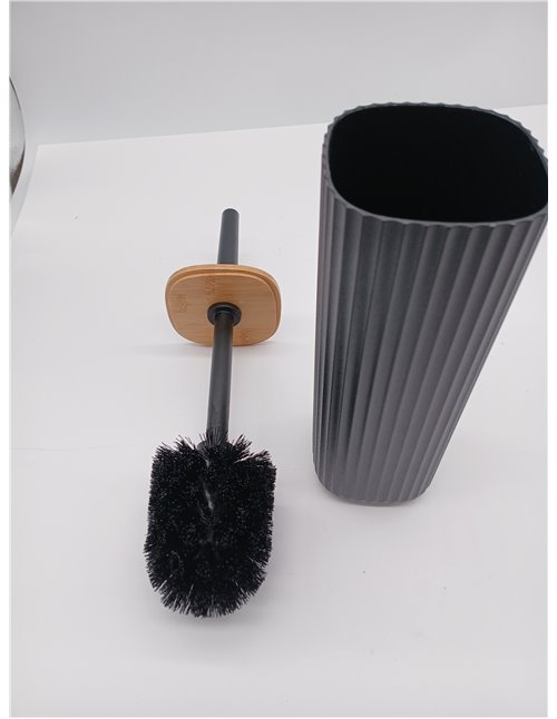 WENKO Set para inodoro Rotello, escobillero cerrado de plástico de calidad óptima con tapa de bambú y estructura acanalada, Ø 10